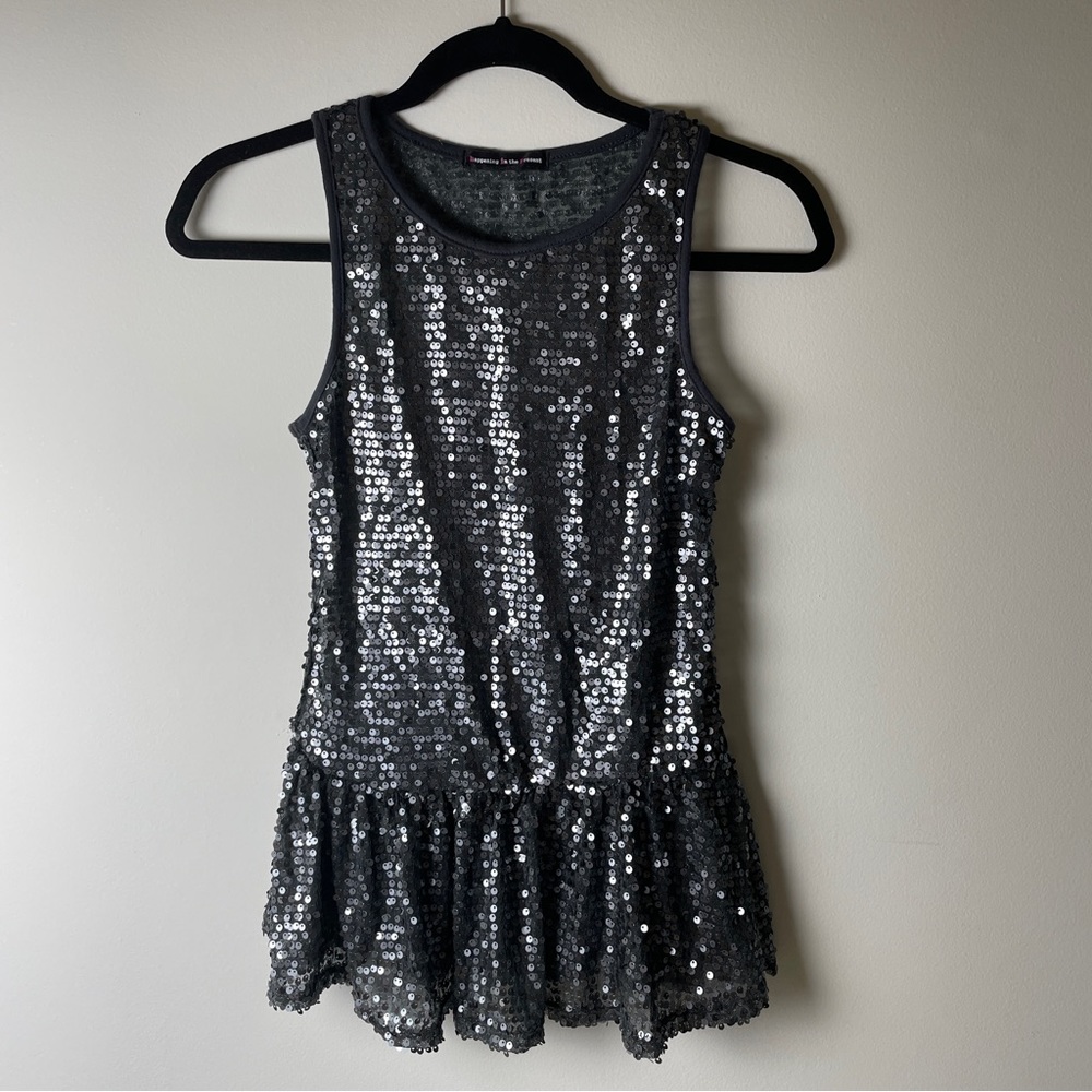Dark Grey Sequin Poplin Top